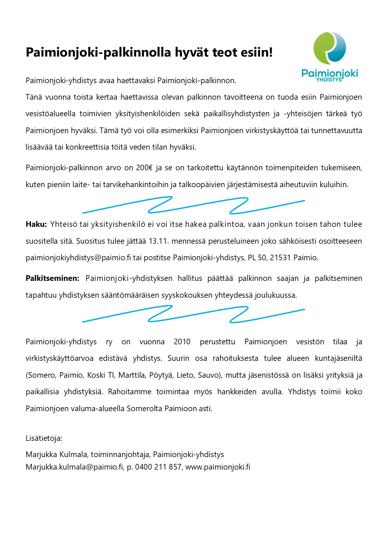 Paimionjoki-palkinto 2020
